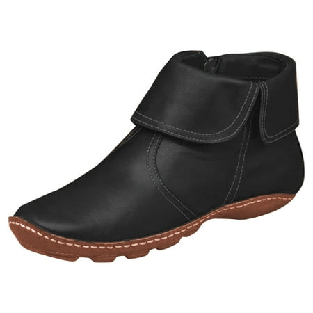 

GWAABD Women s Ankle Boots & Booties Black Fashion Up Toe Flat Round Boots Vintage Pleated Women s Zip Winter women s boots