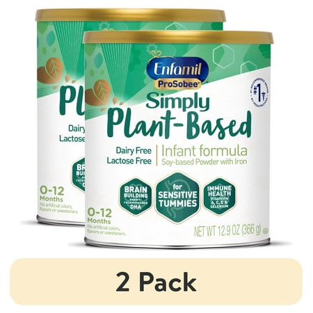 (2 pack) Enfamil ProSobee Plant-Based Powder Baby Formula, Dairy Free, Lactose Free, 12.9 oz Can