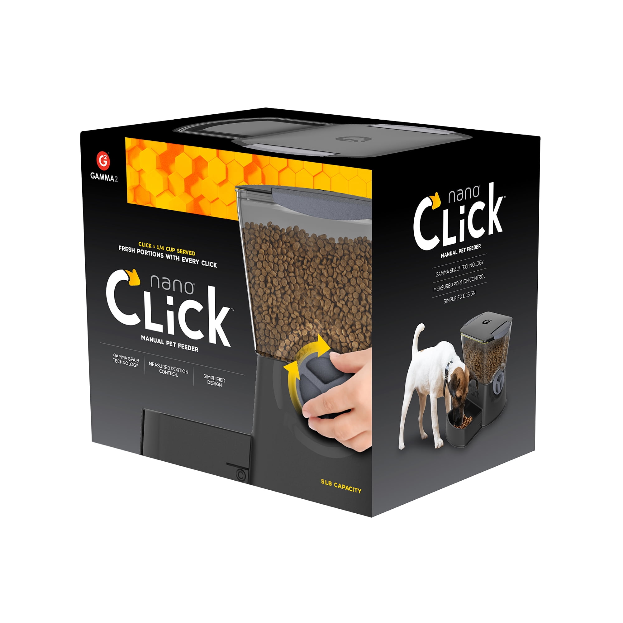 Gamma2 Nano Click Manual Pet Feeder Dry Dog Food Storage, Black, Up To 5 lb