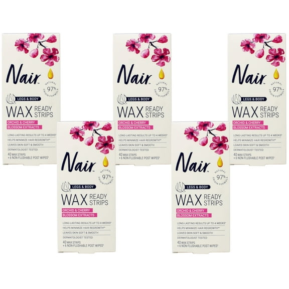 Nair Wax Ready Strips, Legs & Body (40 Count) - Pack of 5