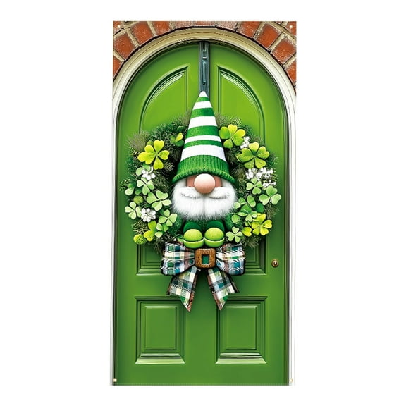 CASAFUN Happy St Patrick's Day Wreath for Front Door Green Leprechaun Mesh Wreath with Plush Shamrock Top Hat and Long Feet Hanging Garland for Irish Party Wall Decoration