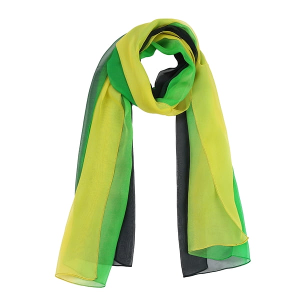 INSPIRAR CHIC Bufanda de Mujer Chiffon Seda Color Gradiente Ligera Chal Largo Amarillo Verde Negro