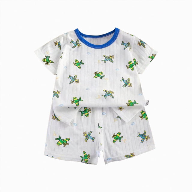 Splozh Spring Pjs for Girls Children Comfortable and Breathable Pajamas Set Cute Cartoon Printed Short Sleeve Shorts Two Piece Set,Green,5-6 Years