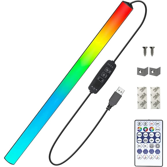 TRAHOO-Under Monitor Light Bar, RGB Light Bar, Gaming TV LED Light with Remote Control,USB Port, 353 Dymnamic Color, 4 Music Type with Neon Light Effect, Keyboard Ambient Light for Gaming Setup