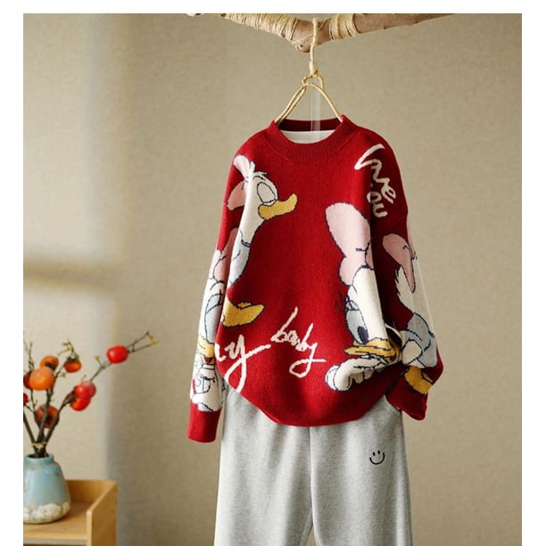 Cárdigan de manga larga de pato de Disney para otoño e invierno, jerséis de cuello alto, jerséis informales, suéter holgado para mujer y niña zhangyuxiang LED