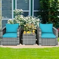 thumbnail image 4 of Gymax 3PCS Rattan Patio Conversation Furniture Set Outdoor Yard w/ Turquoise Cushion, 4 of 10