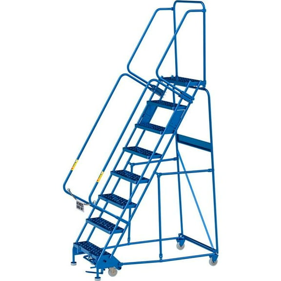 Global Industrial B3202257 8 Step Steel Rolling Ladder, 24 in. Perforated Step - Blue