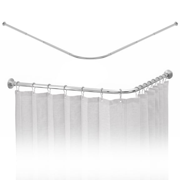 L Shaped Shower Curtain Rod 42.52-54.33in Adjustable Length Stainless Steel