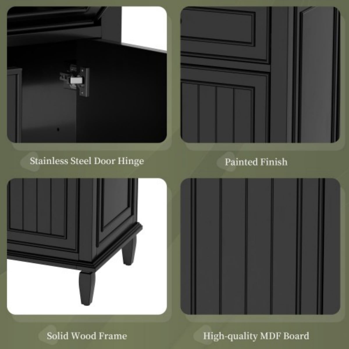 24" Bathroom Vanity with Sink, Modern Bathroom Vanity Cabinet with Flip Drawer, 2 Drawers, Adjustable Shelf, Solid Wood & MDF, Black