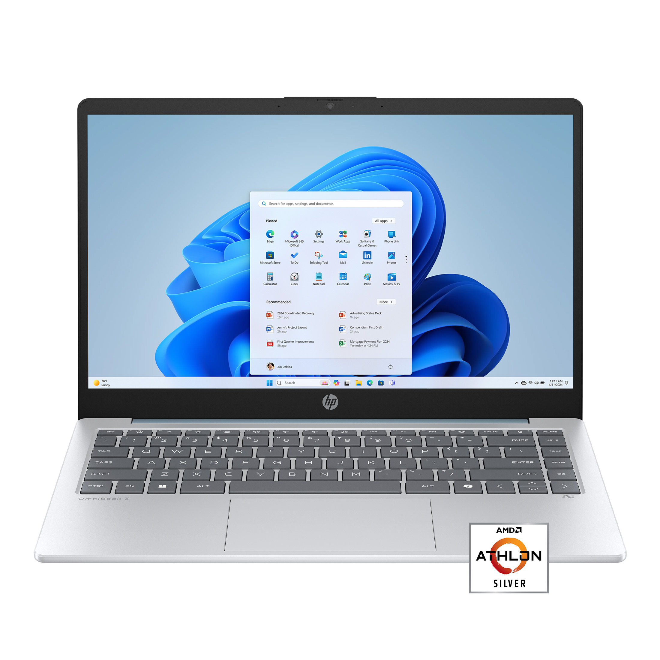 HP 14 inch HD Windows Laptop AMD Athlon 7120 4GB RAM 128GB SSD Moonlight Blue