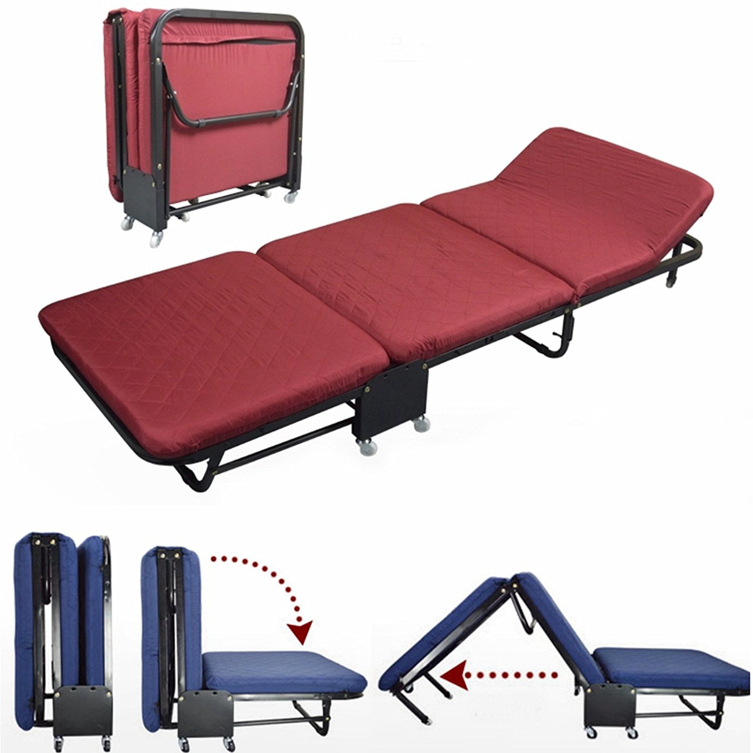 All In one Rollaway Guest Bed Night Heavy Duty Steel Frame With Foam Mattresses With Diamond