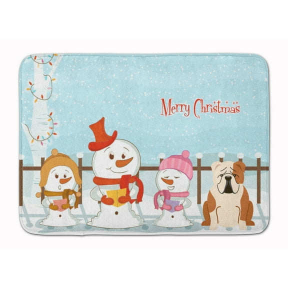 Merry Christmas Carolers English Bulldog Fawn White Machine Washable Memory Foam Mat