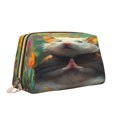 thumbnail image 2 of Naloa Colorful Flower Meditating Hamster Leather Makeup Bag for Purse Travel, Portable Small Cosmetic Organizer for Women and Girls, Make up Bag with Zipper, 2 of 8