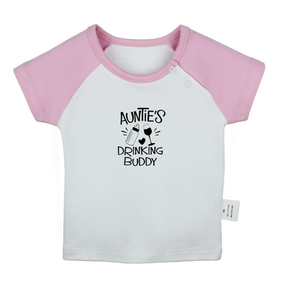 Auntie's Drinking Buddy Funny T shirt For Baby, Newborn Babies T-shirts, Infant Tops, 0-24M Kids Graphic Tees Clothing (Long Gray Raglan T-shirt, 18-24 Months)