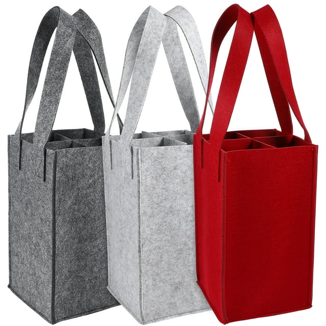 3 bolsas de fieltro reutilizables para botellas de vino, ideales para viajes, camping y picnics. Perfectas para llevar botellas de vino o como regalo.