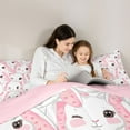 thumbnail image 4 of jejeloiu Cute Rabbit 7pcs Bedding Comforter Set,Kawaii Loves Pattern Queen Bedding Sets,White Pink Queen Sheet Sets For Girls,Breathable Home Decor Reversible, 4 of 8