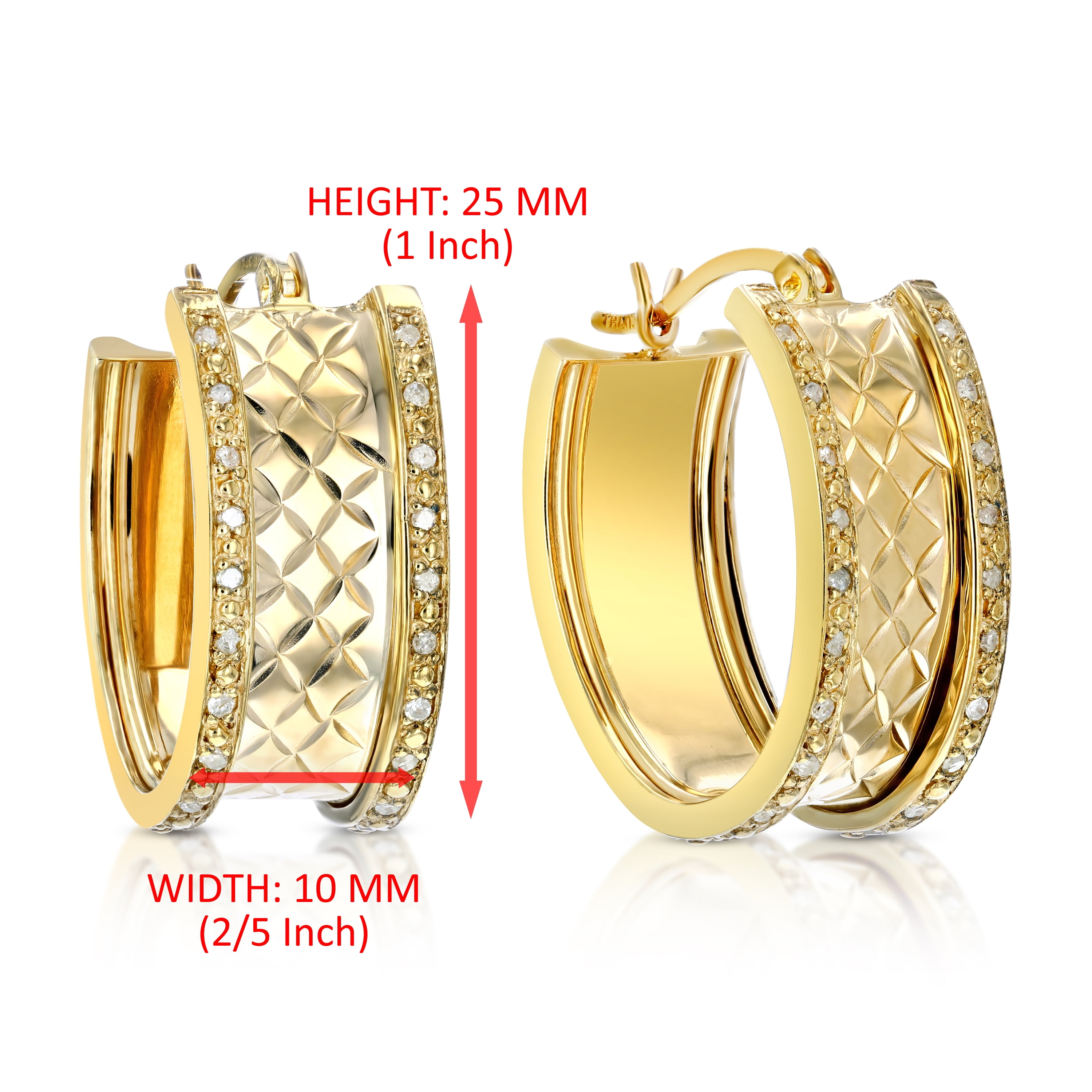Vir Jewels 1/4 CTTW Diamond Hoop Earrings Yellow Gold Plated over .925 Sterling Silver 1 Inch