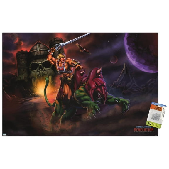 Mattel Masters of the Universe: Revelation - He-Man & Battle Cat Wall Poster with Pushpins, 22.375" x 34"
