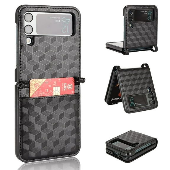 Allytech Luxary Wallet Case Compatible with Samsung Galaxy Z Flip 3,Plaid Embossed PU Leather with Shockproof Card Slot Case for Samsung Galaxy Z Flip 3 6.7 inch,Black
