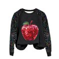 thumbnail image 1 of Pisexur Sweatshirts de Noël pour Femmes Mode Vacances Imprimé Graphique Pomme Rouge Pull Décontracté Manches Longues Col Rond Chandails en Molleton Amples Confortables Automne pour Femmes, 1 of 3