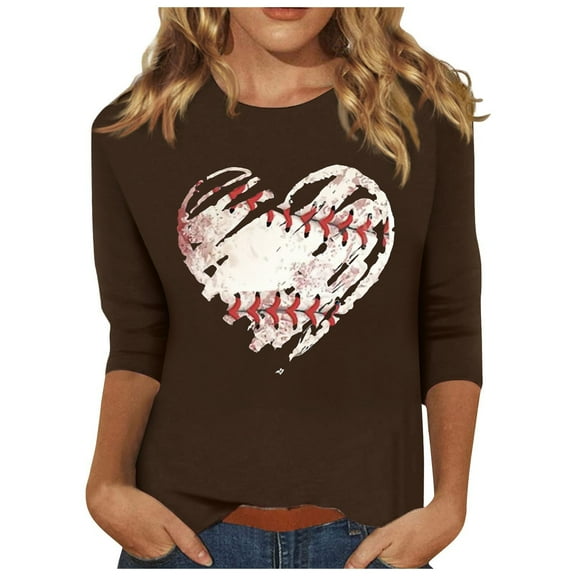 yunLCZ Basic T Shirts Women Baseball Mom Tshirt Baseball Heart Graphic Tee Funny Short Sleeve Tops