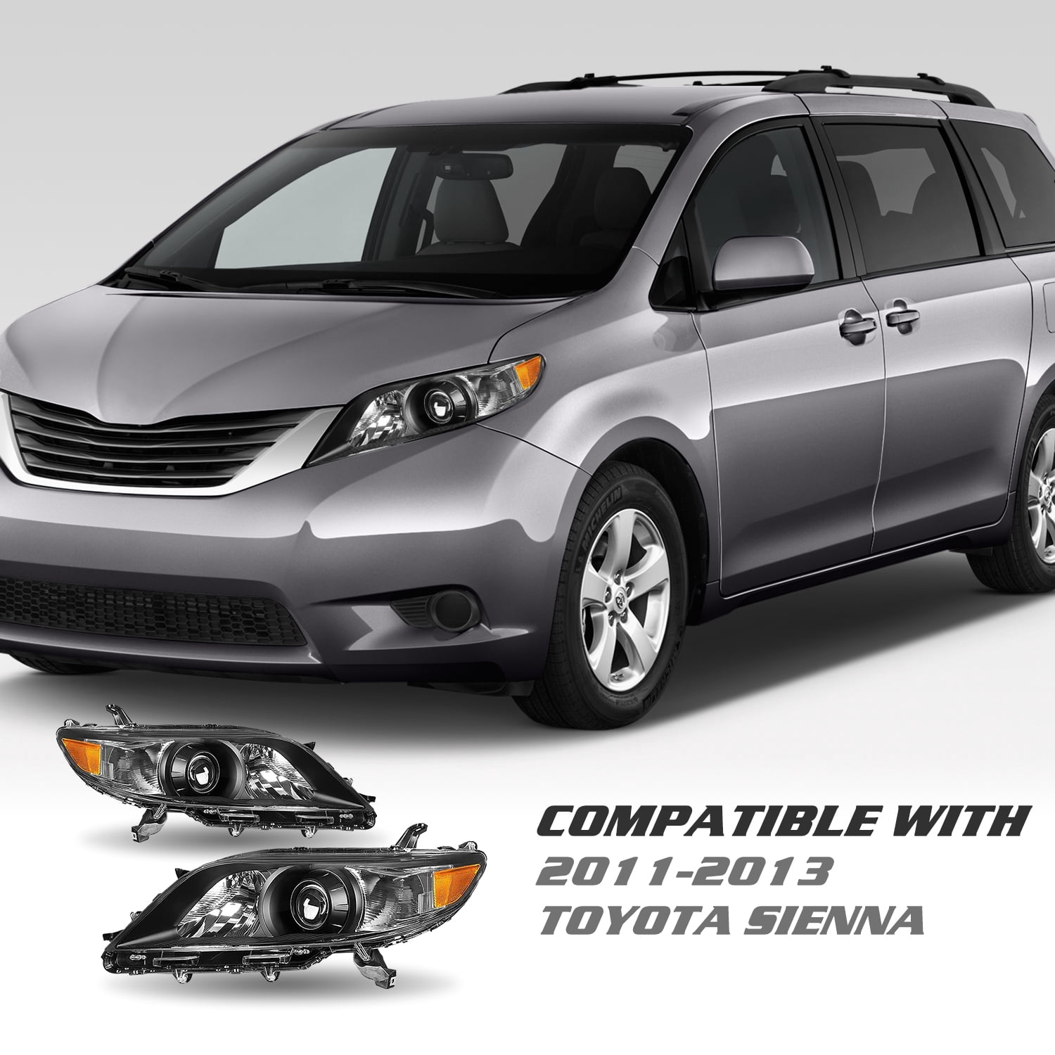 For 2011-2020 Toyota Sienna 4Dr Projector Halogen Headlights Assembly Left+Right