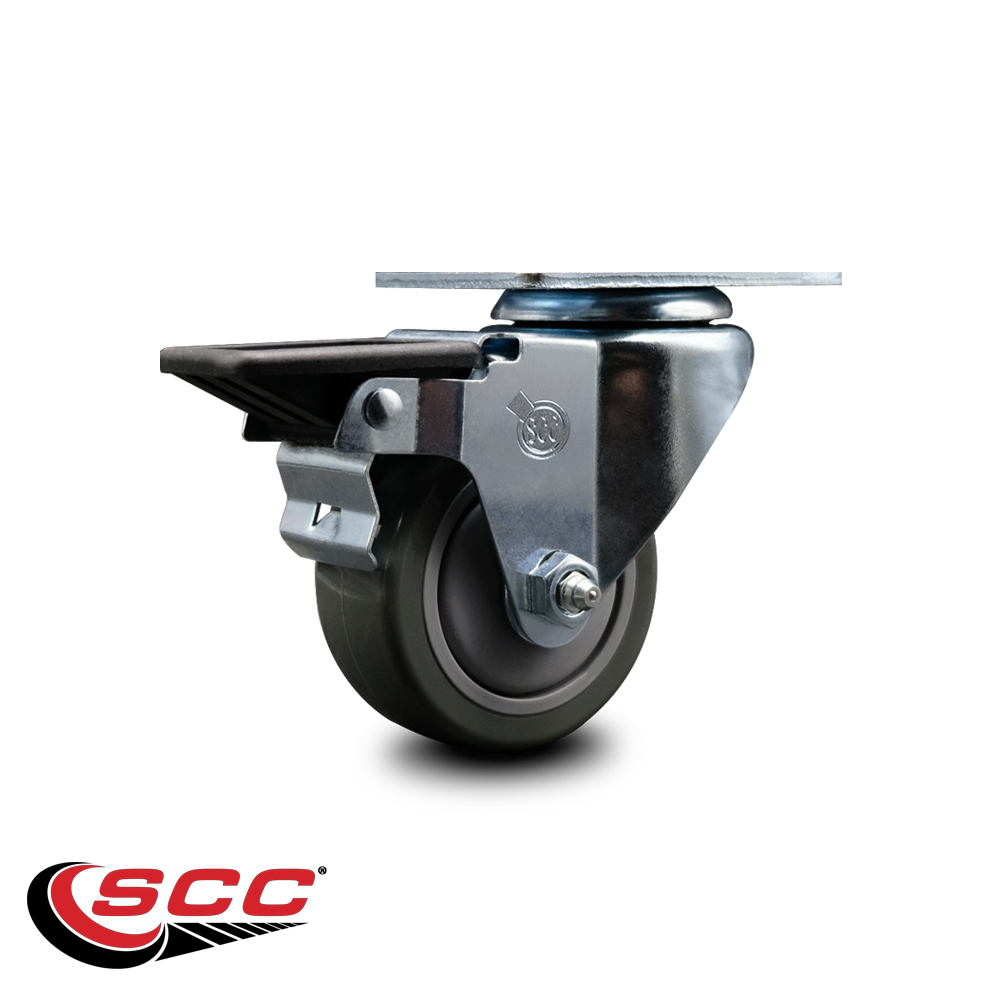 3 Inch Gray Poly Wheel Swivel Top Plate Caster Posi Brake Service Caster