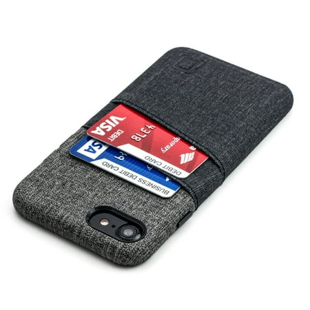 Dockem Wallet Card Case for iPhone SE 2022, SE 2020 / 8 / 7: Built-in Metal Plate, 2 Card Slots; Luxe M2, Black/Grey