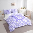 thumbnail image 3 of jejeloiu Bowtie Monogrammed D 7pcs Bedding Comforter Set,Bow Geometric Grid Queen Bedding Sets For Girls Teens Reversible, 3 of 8