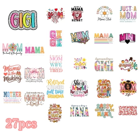 27 Sheets Mother's Day Iron On Transfers, DTF Transfer Ready to Press for T-Shirts, Colorful Motherhood Designs With Words And Flowers , DIY Gift for MAMA, Waterproof Heat Transfer Vinyl for Apparel