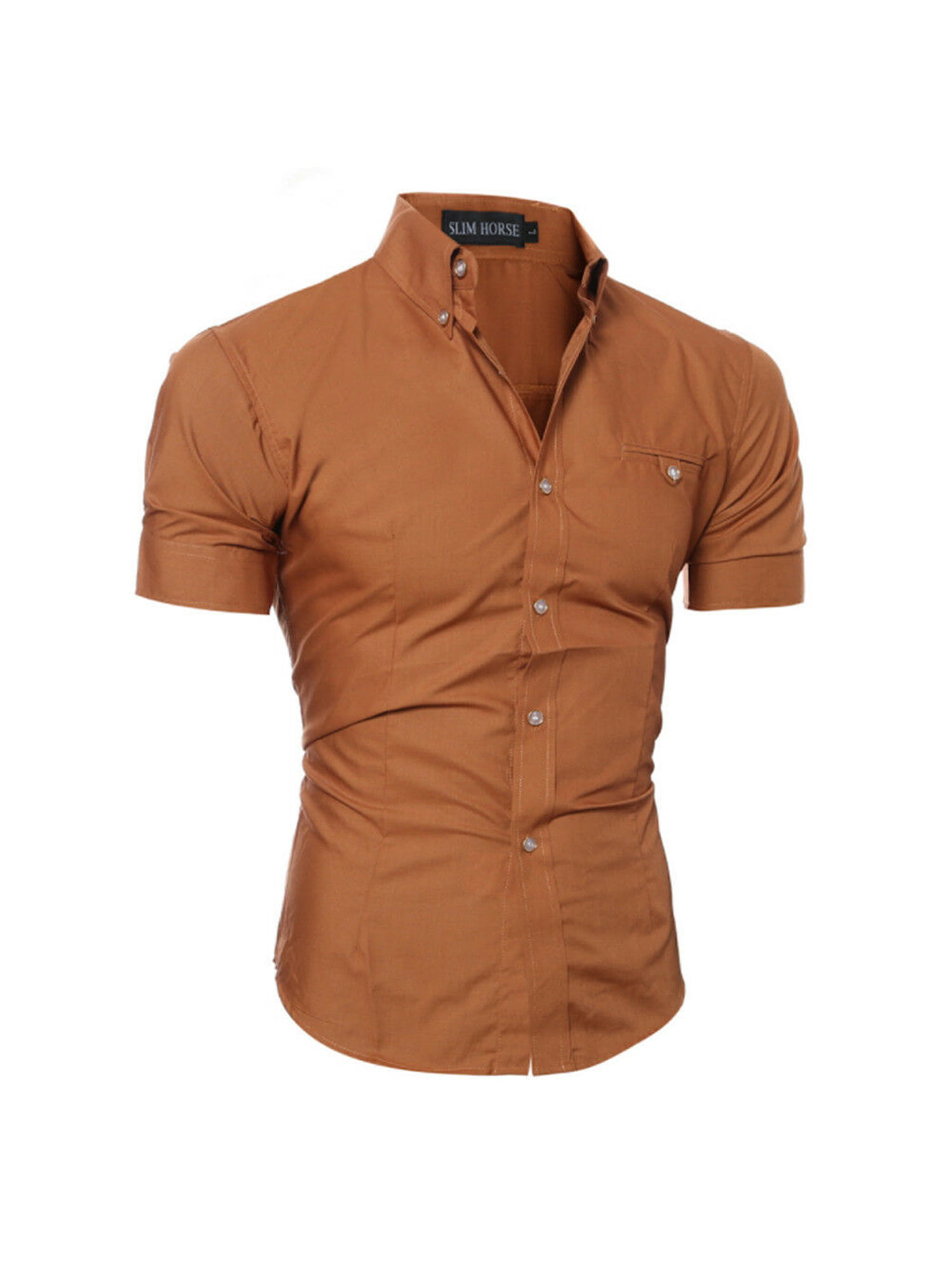 Freely Mens Casual Plus Size Stylish Short-Sleeve Print Button Dress Shirt 