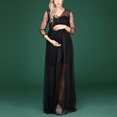 thumbnail image 3 of Maxi Vestido Largo Cuello V Manga Larga Cómodo Maternidad para Mujeres Embarazadas Punto negro Baoblaze Vestido maxi fotografía, 3 of 8