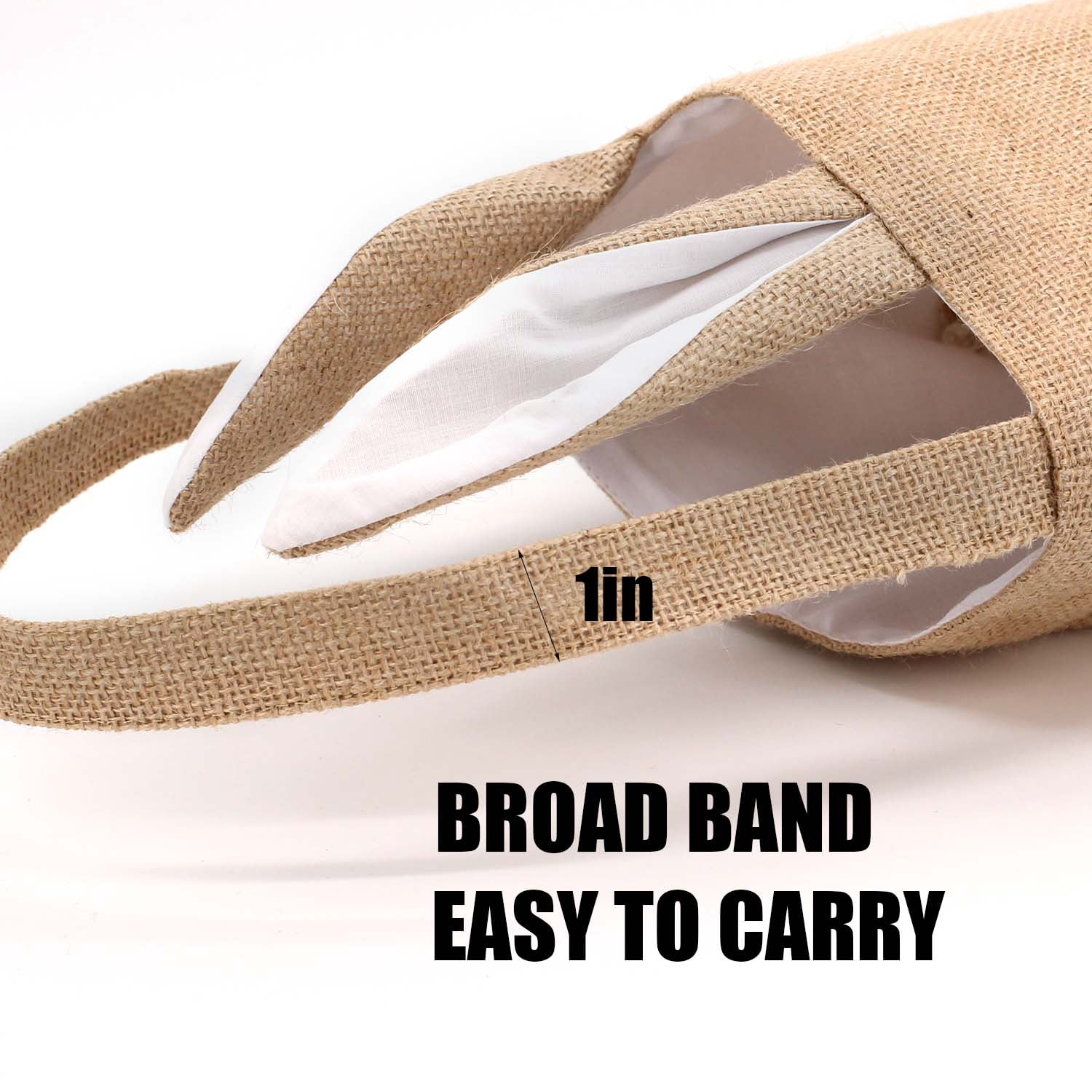 Easter Bunny Bag & Basket for Egg Hunts. Children's Tote Handbag Container with Bunny Ears Design, for Carrying Eggs, Candy, Gifts at Easter Party. (Bunny Ear Jute Tote Random colors 4 pk)