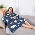 thumbnail image 5 of Oversized Wearable Blanket Hoodie,Dark Blue Christmas Animal Pattern Sherpa Blanket Hoodie with Super Pockets,Super Warm Fuzzy Pullover for Women & Men, 5 of 6