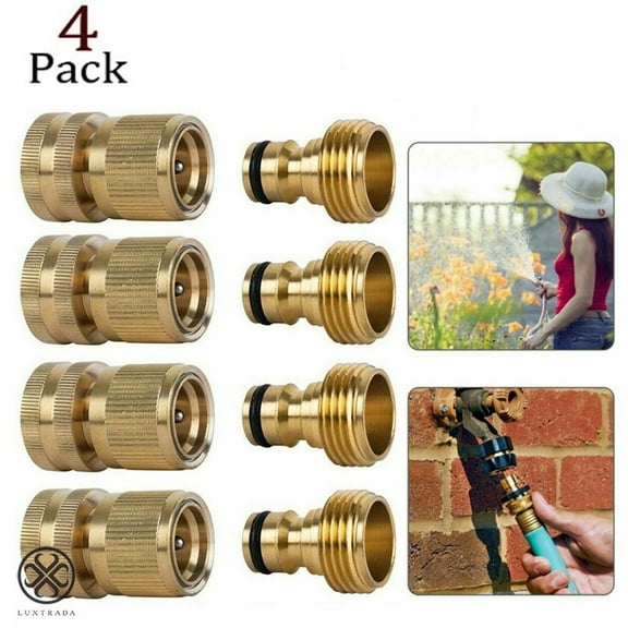 Luxtrada 4PCS 3/4' Garden Hose Quick Connect Water Hose Fit Brass Female Male Connector Set