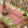 thumbnail image 3 of Happy Easter Placemats Set of 6, Easter Rabbits Eggs Floral Grass Pink Background Heat Insulated Linen Place Mats, Washable Stain-Proof Table Mats for Dining Tables Holiday Decor 13x19 Inches, 3 of 9