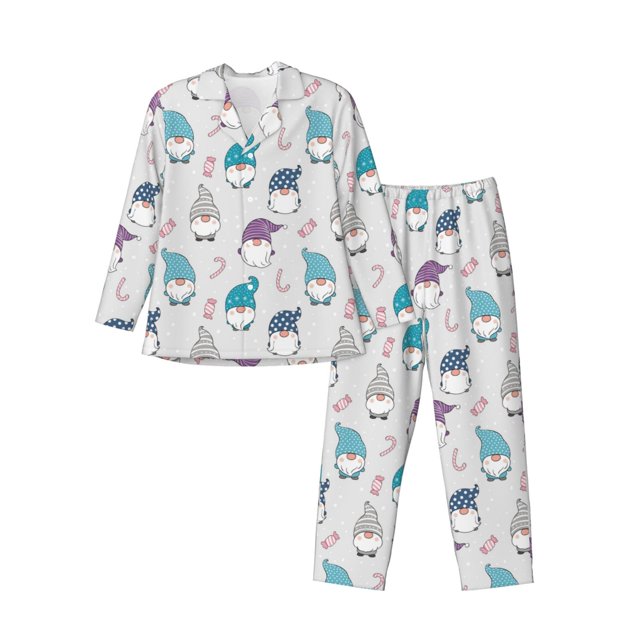 Fotbe cute winter Gnome Pijama de Hombre con Estampado de Manga Larga, Conjunto de 2 Piezas, Ropa de Dormir Suave y Cómoda con Bolsillos-Medium