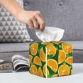 thumbnail image 6 of Lsque Orange Lemon Printed Tissue Box Cover Holder, Facial Paper Organizer Dispenser,Square with Bottom Belt, PVC Leather Decorative Organizer, 6 of 8