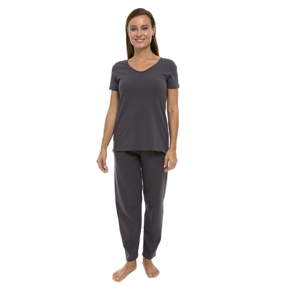 Pajama Set PJ Cotton Lounge Sleep Wear V-Neck Top & Long Pants by Lunarable