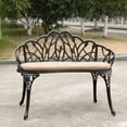 thumbnail image 6 of IVV Garden Bench with Seat Cushion, Outdoor Cast Aluminum Bench with Floral Tulip Decorated Backrest for Patio Yard Bench Entryway Bench (Black ), 6 of 8