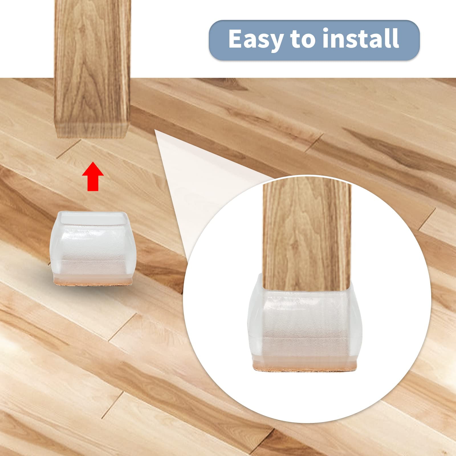Flyshop Furniture Chair Leg Caps Hardwood Floor Protectors with Felt Pads, Easy Sliding, Rectangle, Large Size, Length 38-51 mm Width 25-38 mm, Transparent, 8PCS