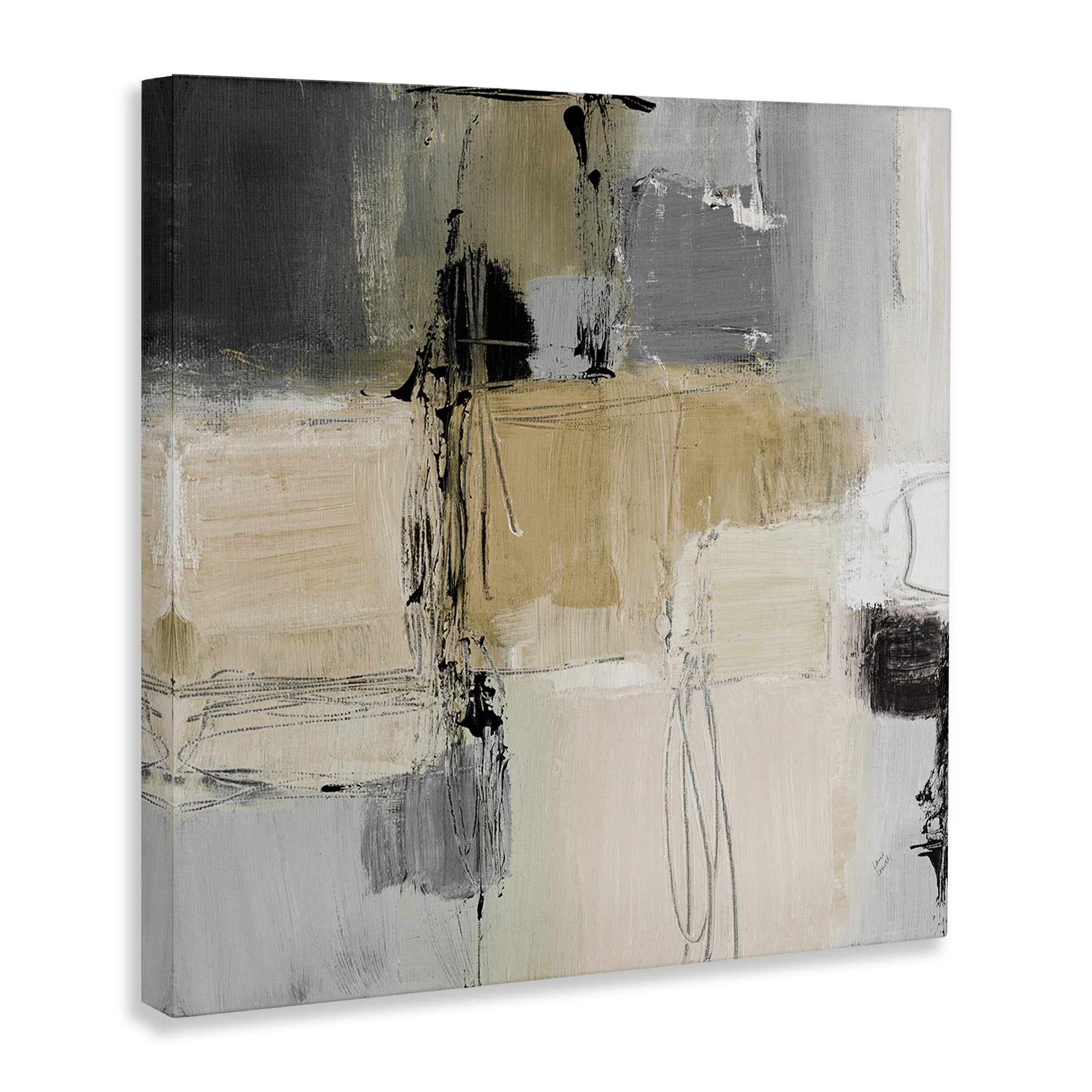 Stupell Industries Tan & Grey Rustic Collage Abstract Painting Gallery Wrapped Canvas Art Print Wall Art, 30 x 30
