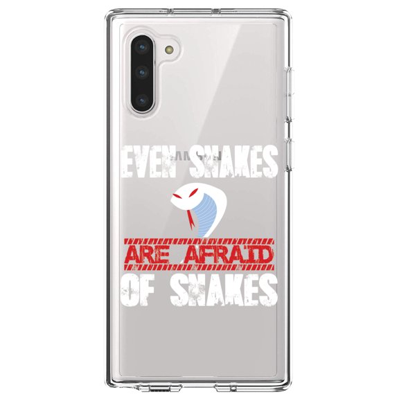 DistinctInk Clear Shockproof Hybrid Case for Samsung Galaxy Note 10 (6.3" Screen) - TPU Bumper Acrylic Back Tempered Glass Screen Protector - Even Snakes are Afraid of Snakes