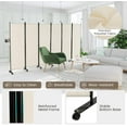 thumbnail image 5 of LILEYI 6 Panel Room Divider, 132W x 68H Large Folding Privacy Screen, Rolling Partition Room Dividers for Home Office Studio Separation, Freestanding Fabric Wall Divider Screen on Wheels, Beige, 5 of 16