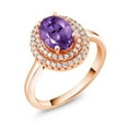 thumbnail image 2 of Gem Stone King 18K Rose Gold Plated Silver Oval Purple Amethyst Halo Engagement Ring for Women (2.35 Cttw, Gemstone February Birthstone, Oval 8X6MM, Size 5), 2 of 4