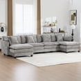 thumbnail image 4 of 146.5” Gray Modular Sofa, 4 Seater U Shaped Chenille Sectional for Living Room, Cloud Couch with Ottoman, Sofá moderno, 4 of 10