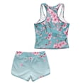 thumbnail image 5 of Xoenoiee Blue Cherry Blossom Print Girls Two Piece Swimsuits Tummy Control Bathing Suit Tween Swimwear Tankini Top with Boyshort for Water Activities, 10-11 Years, 5 of 7