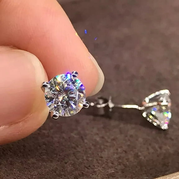 3Ct Round Lab Created Diamond Solitaire Stud Earring 14K White Gold Plated Sterling Silver