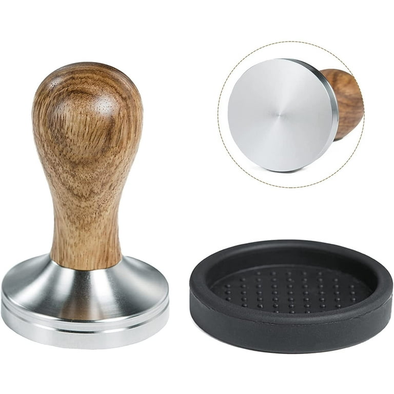 Coffee Tamper 51mm Espresso Press with Mat 304 Stainless Steel Base Wooden  Handle for Coffee Grounds Barista Espresso Machines Accessory(Wood  color)(1Set) 