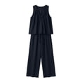 thumbnail image 6 of Women's 2 Piece Outfits Lounge Sets Women's Summer Solid Color V-Neck Shirt Top With Pocket Casual Shorts Set Dark Blue M, 6 of 6